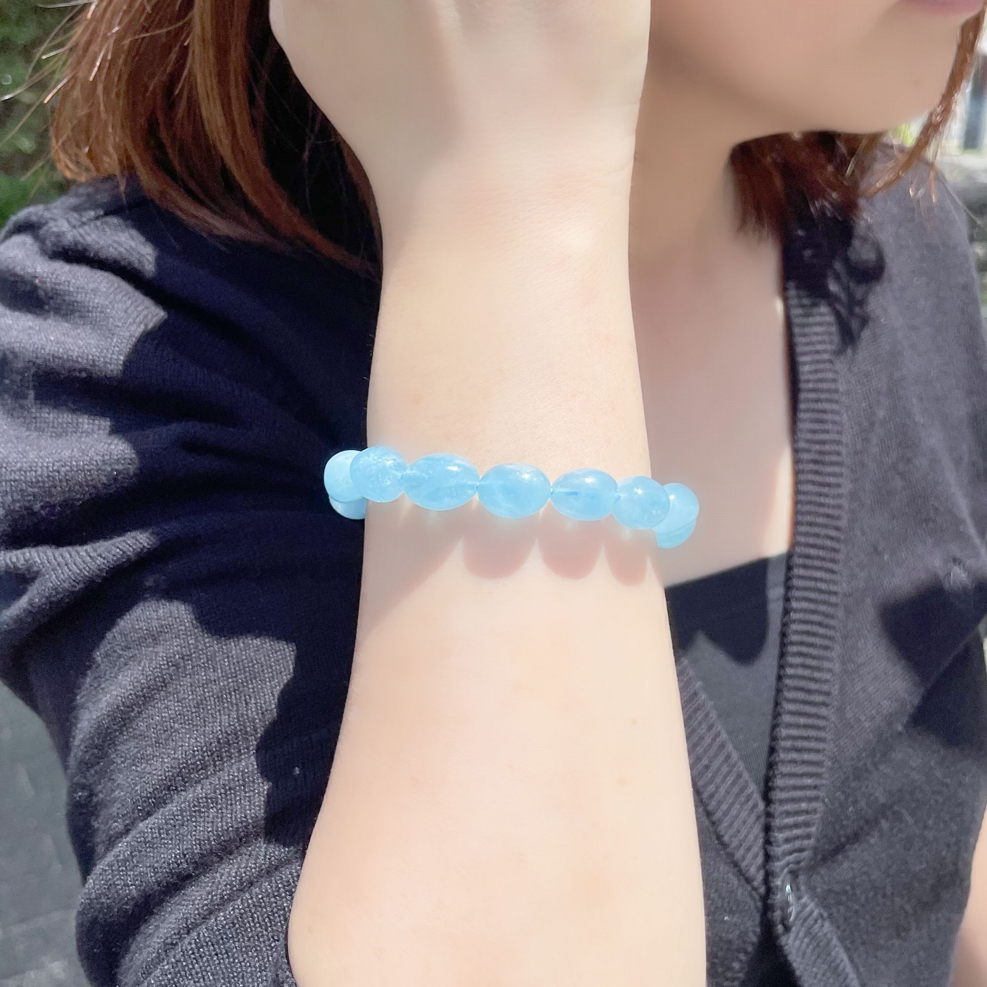 【水色が美しい天使の石】一点物 アクアマリン タンブルカットブレスレット 12ミリ×10ミリ AQ5 送別の贈り物