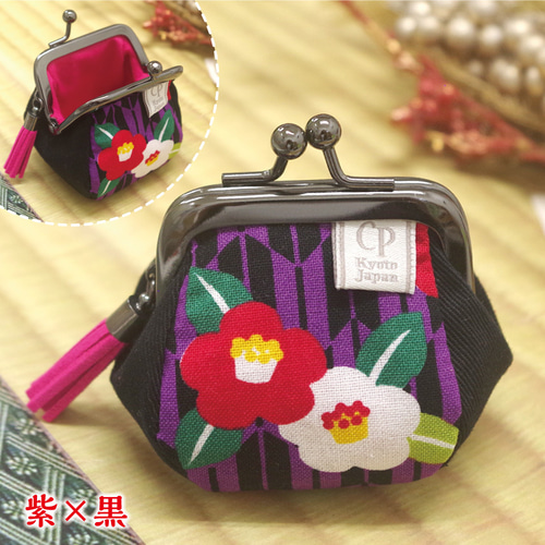 和柄／椿矢絣【ころぽてがま口】 1.8寸 がま口財布 コインケース