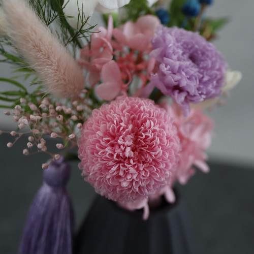 仏花　プリザーブドフラワー　ピンクとパープル系　花器なし 2個セット】お仏壇にお供えするプリザーブドフラワー仏花 器なし