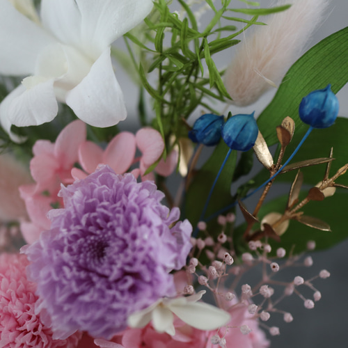 仏花　プリザーブドフラワー　ピンクとパープル系　花器なし 2個セット】お仏壇にお供えするプリザーブドフラワー仏花 器なし