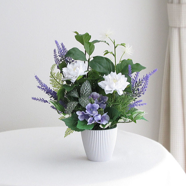 ドウダンツツジ・ダリア・アジサイ・ラベンダー入りアレンジ　造花　御供　cmm004