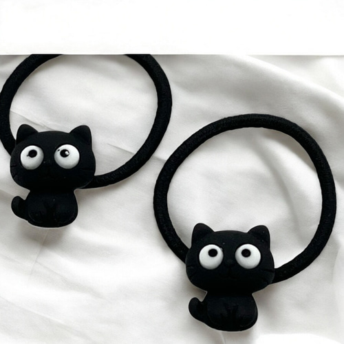 ヘアゴム キッズ ネコ 2個 アニマル 動物 ヘアアクセサリー