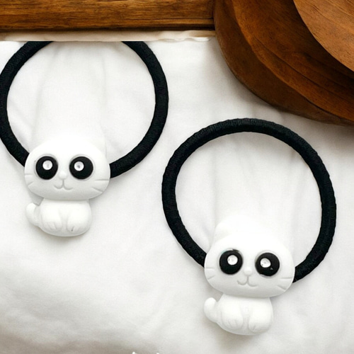 ヘアゴム キッズ ネコ 2個 アニマル 動物 ヘアアクセサリー