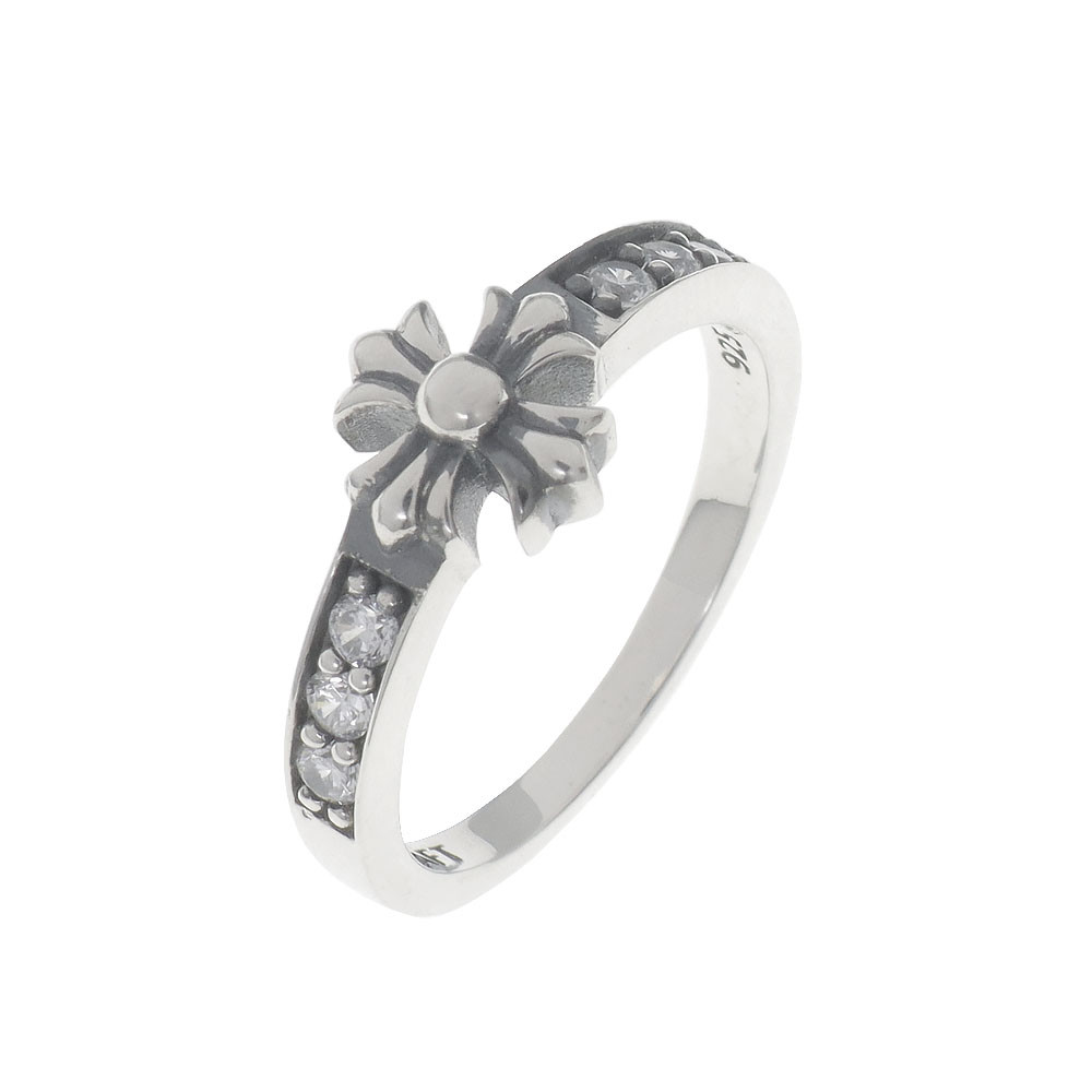 シルバー925 指輪 クロス 十字の紋章 ジルコンキュービック 白 アクセサリー 古美加工 燻し加工 7～28号