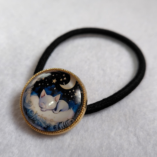 ヘアゴム No.57 レジン 猫 ヘアゴム ブローチ ポニーフック No.57