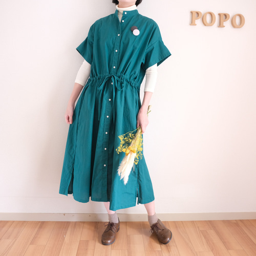 秋までOK」シャツワンピース 腰紐でギャザー調整可能 選べるブローチ