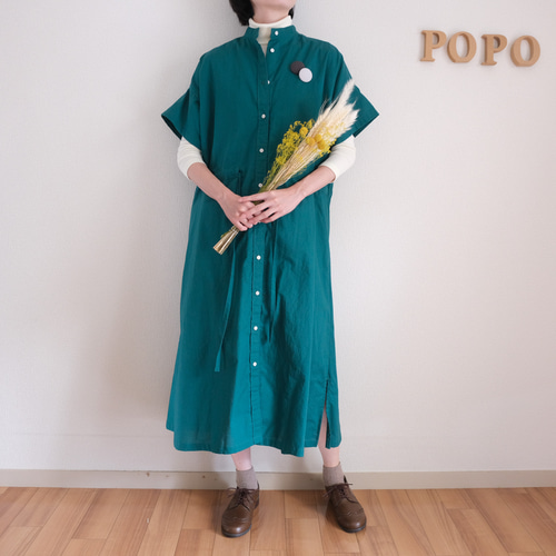 秋までOK」シャツワンピース 腰紐でギャザー調整可能 選べるブローチ