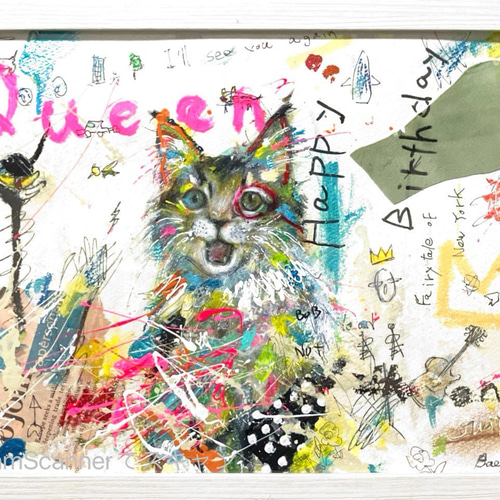 大流行中！ メインクーン】 猫 原画 アクリル画 A4サイズ額装付き BAEZ3 絵画