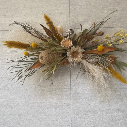 ドライフラワー壁掛けアレンジメント ドライフラワー横長スワッグ 店舗