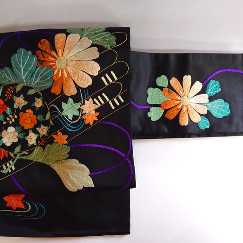 名古屋帯】刺繍花柄のアンティーク帯 和装小物(帯・半襟) 和 名古屋帯】刺繍花柄のアンティーク帯 和装小物(帯・半襟) 和