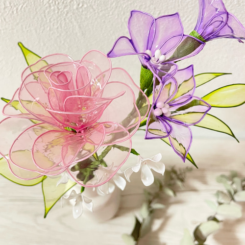 専用ページ　アメリカンフラワー（ディップフラワー） 薔薇と桔梗☆秋のアレンジ☆ディップフラワー☆アメリカンフラワー