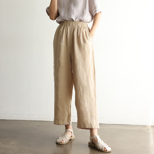 麻パンツ クロップドパンツ レディース 夏 7分丈 8分丈 リネン40
