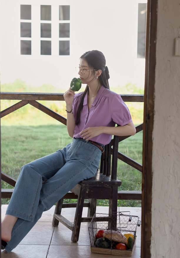 大人可愛い半袖ブラウス　コットン