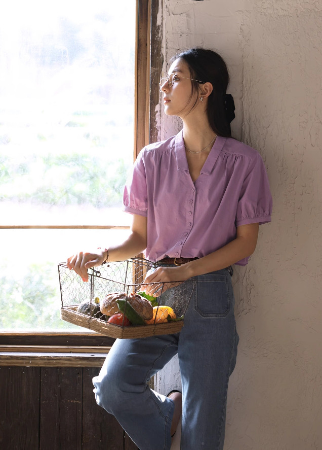 大人可愛い半袖ブラウス　コットン