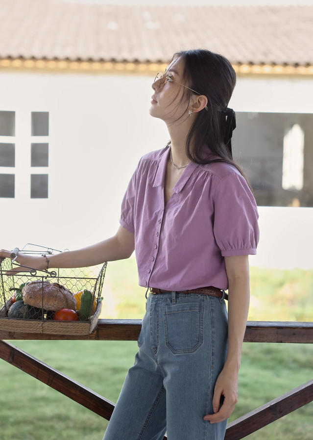 大人可愛い半袖ブラウス　コットン