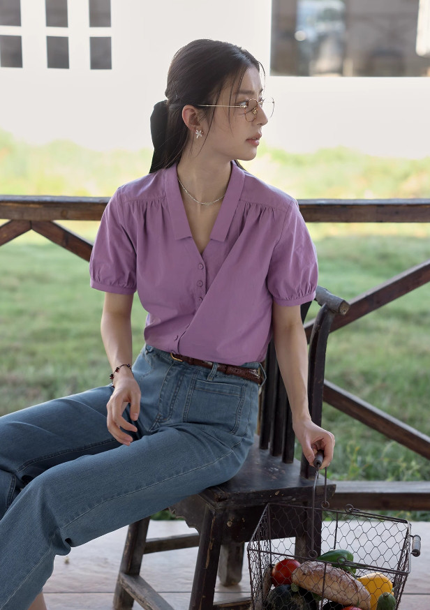 大人可愛い半袖ブラウス　コットン