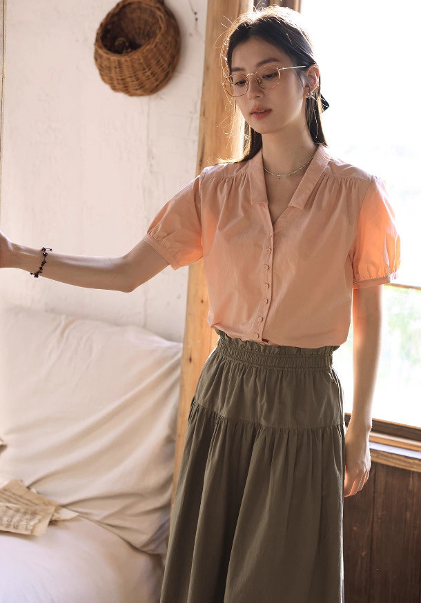 大人可愛い半袖ブラウス　コットン