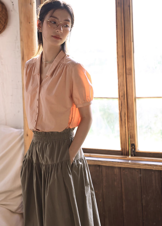 大人可愛い半袖ブラウス　コットン