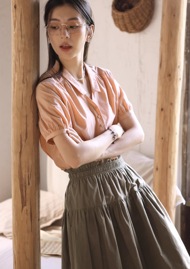 大人可愛い半袖ブラウス　コットン