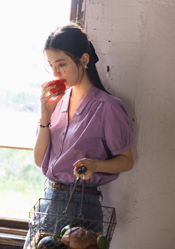 大人可愛い半袖ブラウス　コットン