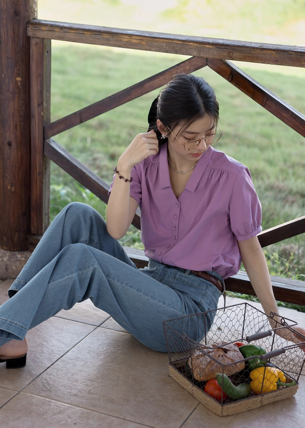 大人可愛い半袖ブラウス　コットン