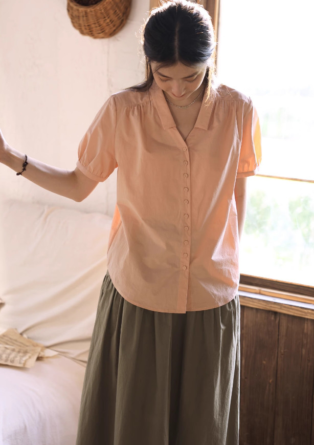 大人可愛い半袖ブラウス　コットン