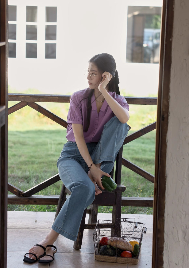 大人可愛い半袖ブラウス　コットン