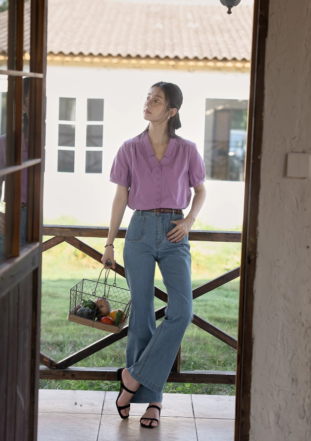 大人可愛い半袖ブラウス　コットン