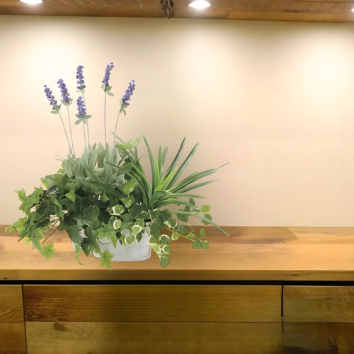 光触媒　人工観葉植物　ウォールグリーン　フェイクグリーン　寄セ植エラベンダー 光触媒 人工観葉植物 ウォールグリーン フェイクグリーン 寄セ植エ