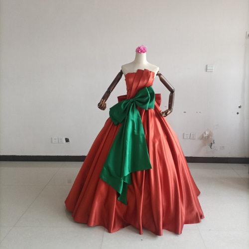 カラードレス ワインレッド ベアトップ ふんだん チュールスカート  