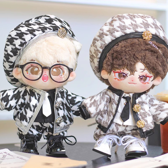 上品 20cm着せ替えぬいぐるみ服 着せ替え人形 2色 チェック調セット クラフト・布製品