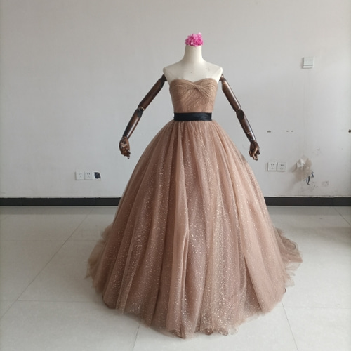 カラードレス シャンパン色 取り外しオフショルダー キラキラ  