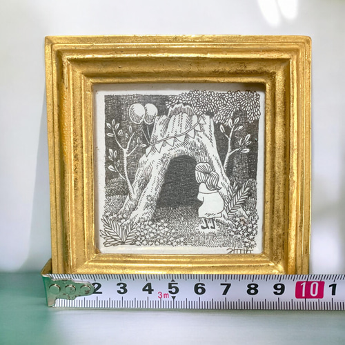 ミニ原画】「森の入り口」ペン画 森の風景画 モノクロ 絵画 森の