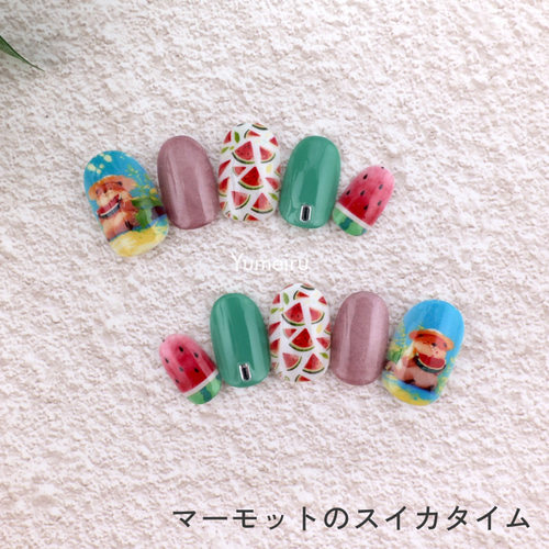 マーモットのスイカタイム◇ネイルチップ ネイルチップ（つけ爪