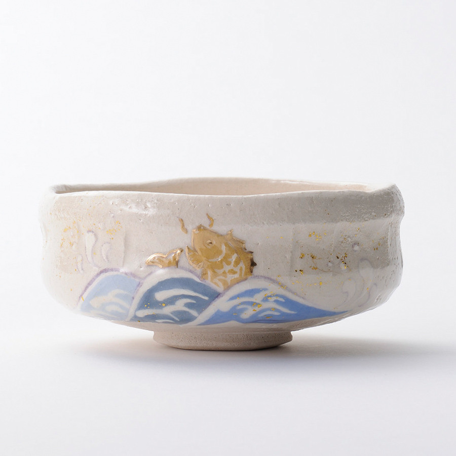 2024夏　楽焼〚馬盥形 荒磯（ばたらいがた あらいそ）〛 抹茶碗　茶道具　季節茶碗　楽入印　手描き　新作