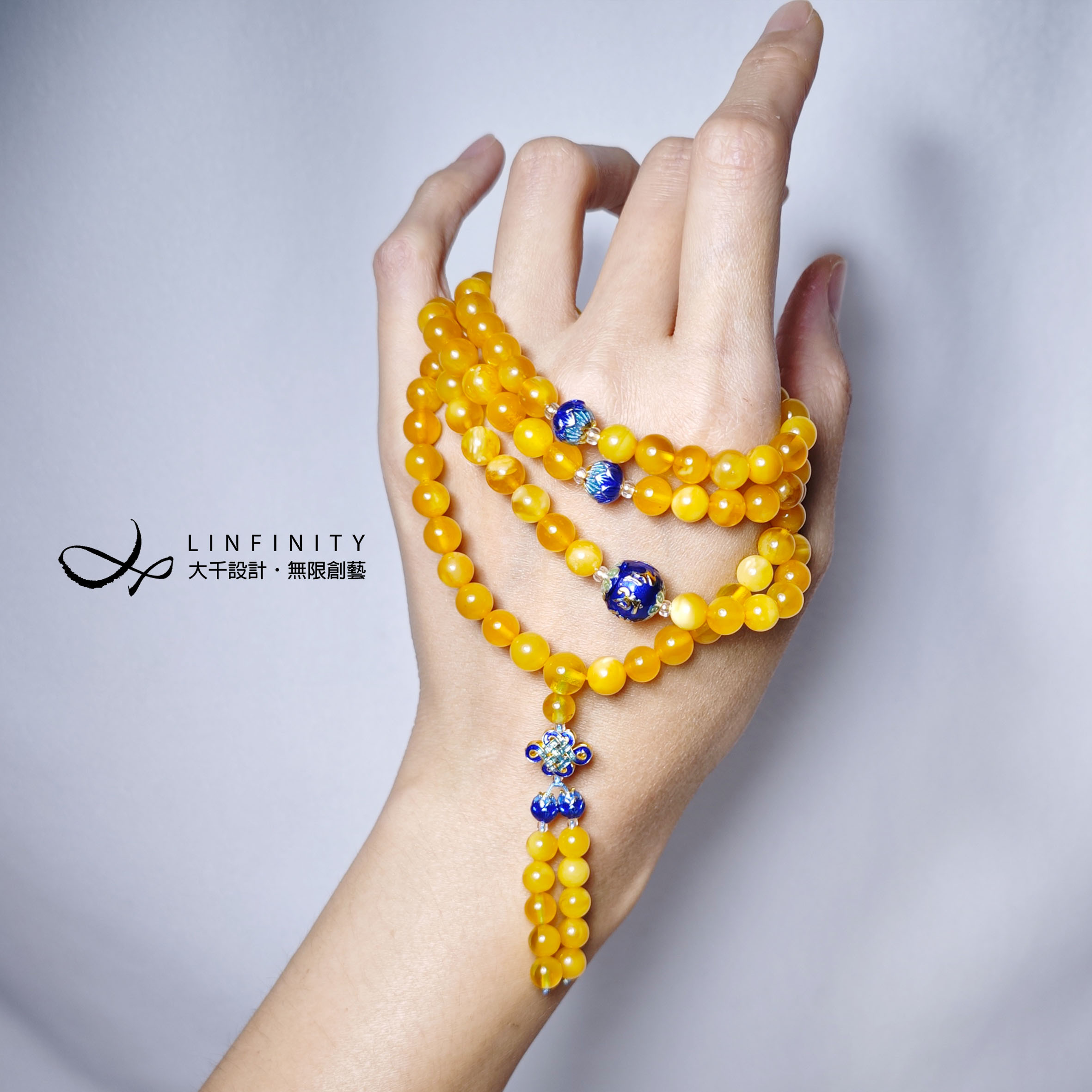 ✦❀ 新年のお祝い | 宝石 50% オフ ❀✦ 最高級琥珀と蜜蝋の六音節マントラウィズダム 108ビーズブレスレット (7mm