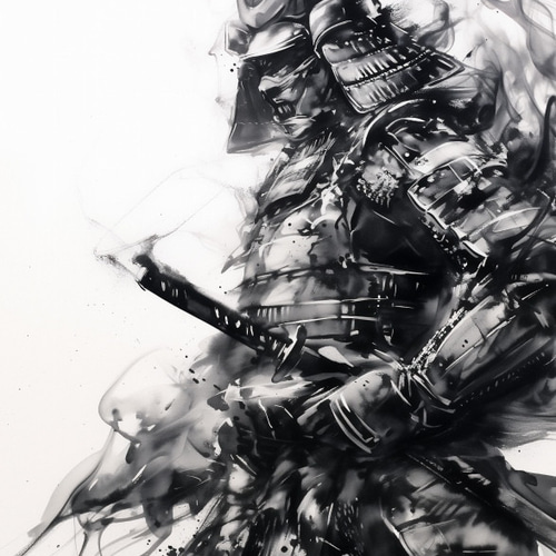 Amazon.co.jp: 水墨画スタイル日本の侍竹赤い太陽ポスター - 絵画