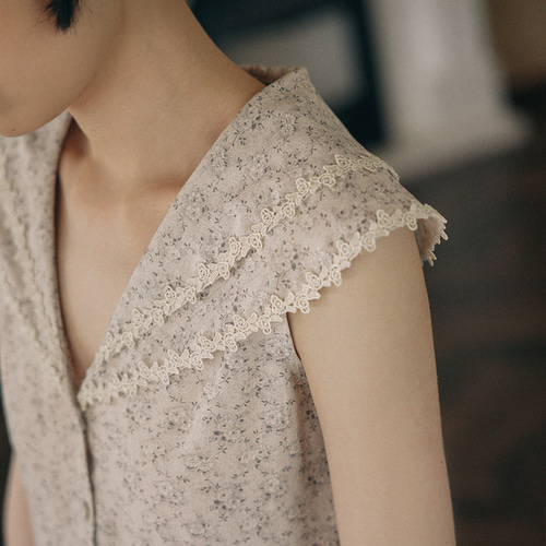 レトロ花柄二層レースVネック花柄ドレスサマーノースリーブスカート