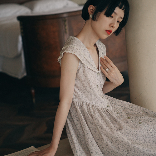 レトロ花柄二層レースVネック花柄ドレスサマーノースリーブスカート