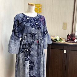 有松鳴海絞り 6柄 ワンピース フレア袖 後ろ開きリボン ハイ