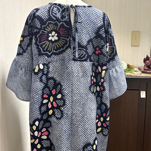 うめ　有松絞りリメイク、有松絞りテントワンピース、浴衣よりフレアワンピース 有松鳴海絞り 6柄 ワンピース フレア袖 後ろ開きリボン ハイ