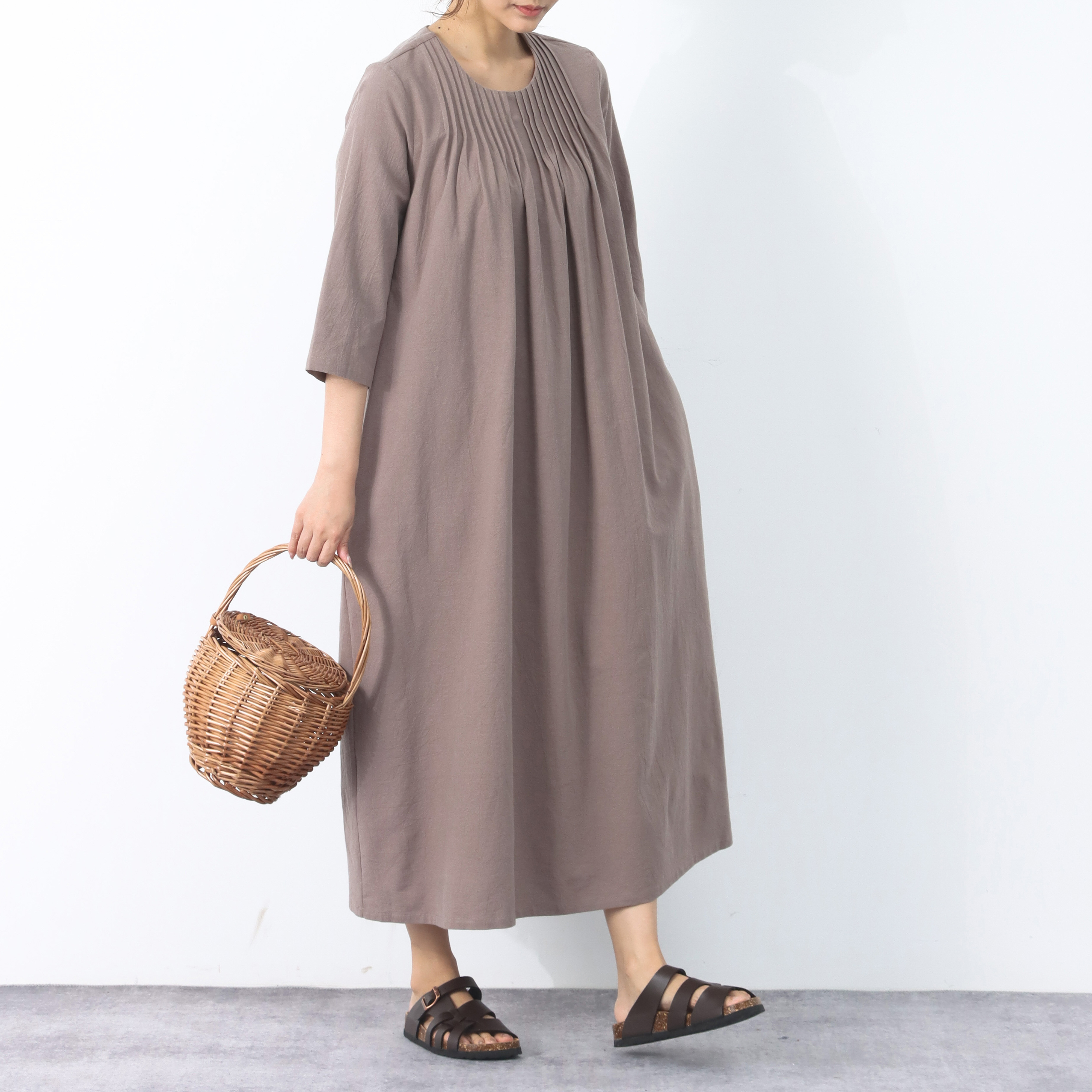 裾上げ無料♪サイズオーダー可♪ 26色展開 コットン ピンタック　ロングワンピース