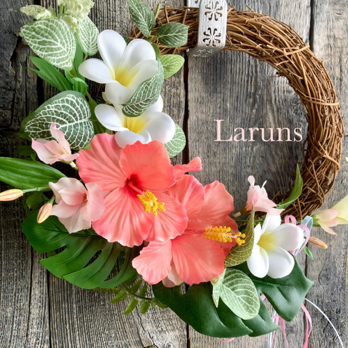 南国気分で楽しむ熱帯植物系サマーリース ハイビスカスとプルメリア 29  