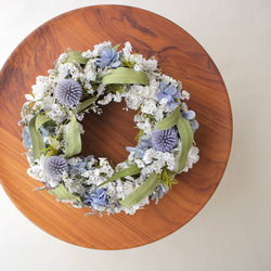 ルリタマアザミとスターチスのリース プリザーブドフラワー amijus