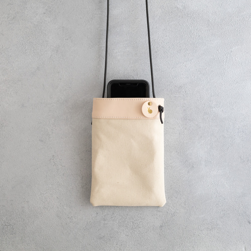牛革×帆布 うさぎマークのスマホショルダー/スマホポシェト