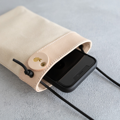 牛革×帆布 うさぎマークのスマホショルダー/スマホポシェト