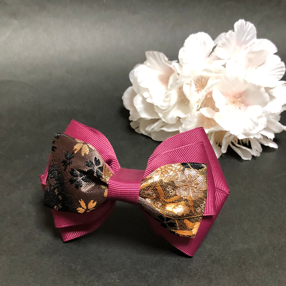 振袖用作り帯　ピンク〜黒　流水に桜　ハンドメイド 振袖用作り帯ピンク〜黒流水に桜ハンドメイド