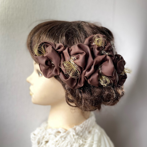 和装髪飾り ヘッドドレス ヘアアクセサリー ブラウン 茶色 成人式 結婚 