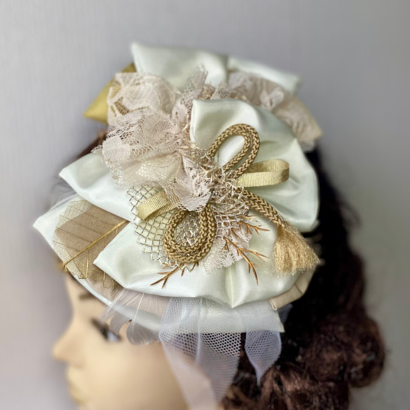 オフホワイトヘッドドレス ヘアアクセサリー 七五三 髪飾り リボン髪