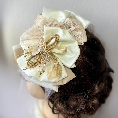 オフホワイトヘッドドレス ヘアアクセサリー 七五三 髪飾り リボン髪